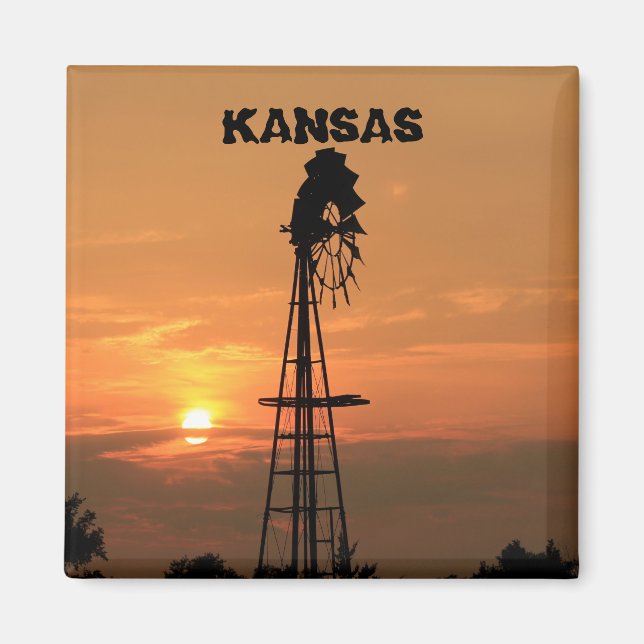 Kansas Windmill Silhouette Sunset Magnet (Front)