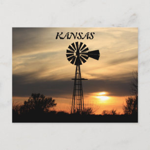 Kansas Windmill Silhouette Sunset Post Card