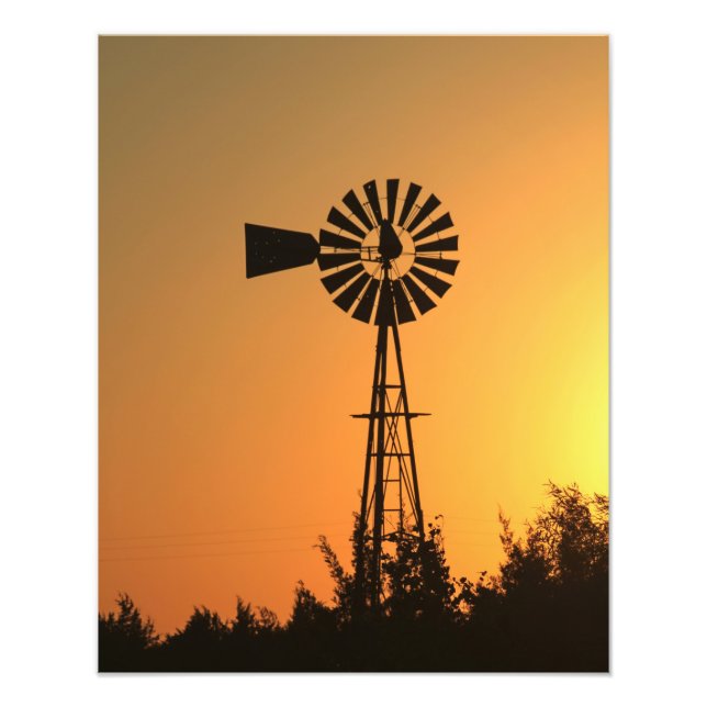 Kansas Windmill Silhouette Sunset with sky Photo (Front)