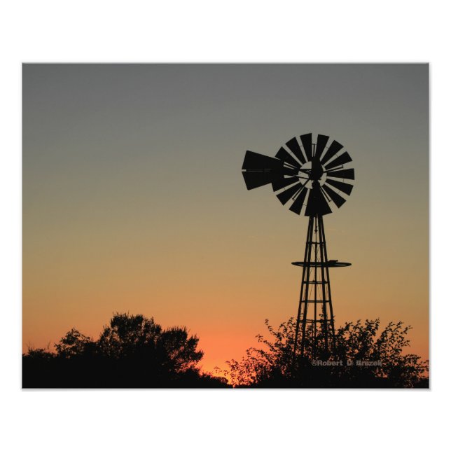 Kansas Windmill Sunset,  Clouds  Photo Enlargement (Front)