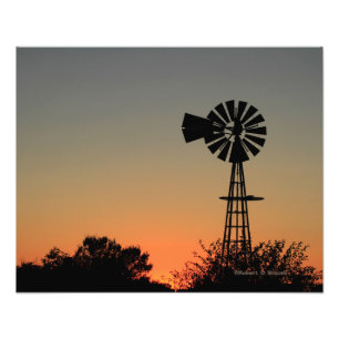 Kansas Windmill Sunset,  Clouds  Photo Enlargement Print