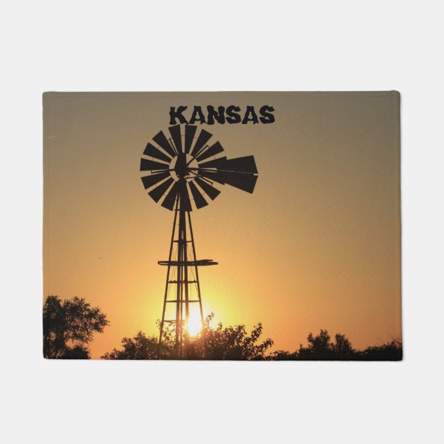 Kansas Windmill Sunset Door Mat (Front)