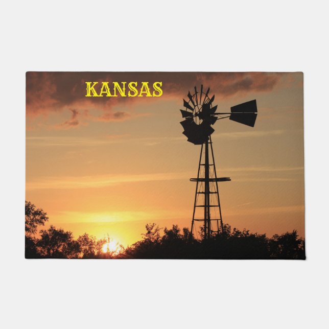 Kansas Windmill Sunset Door Mat (Front)