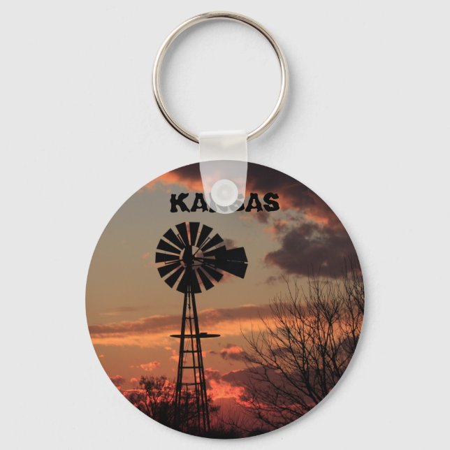 Kansas Windmill Sunset Key Ring (Front)