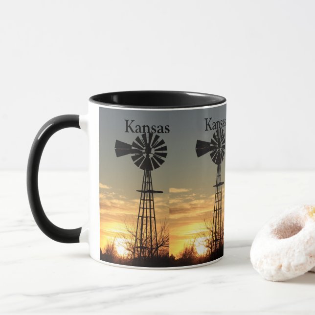 Kansas Windmill Sunset Mug (With Donut)