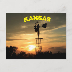 Kansas Windmill Sunset Post Card. Postcard
