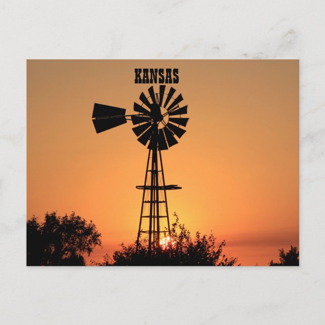 Kansas Windmill Sunset Postcard (Front)