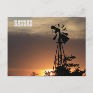 Kansas Windmill Sunset Postcard
