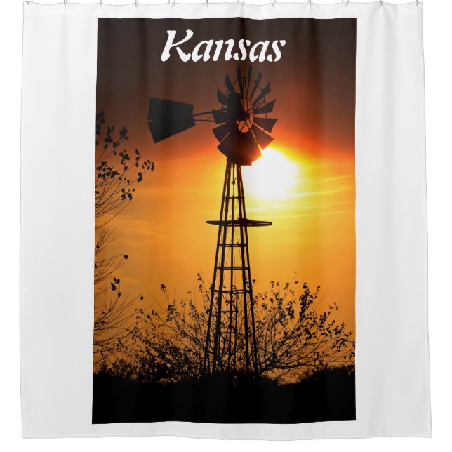 Kansas Windmill Sunset Shower Curtain (Front)