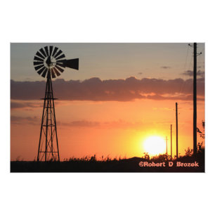 Kansas Windmill Sunset Silhouette  Photo Poster. Print