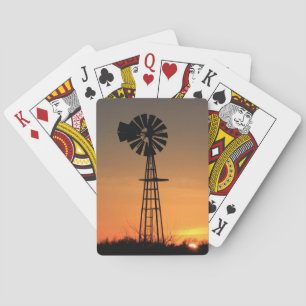 Kansas Windmill Sunset Sky Playing Cards