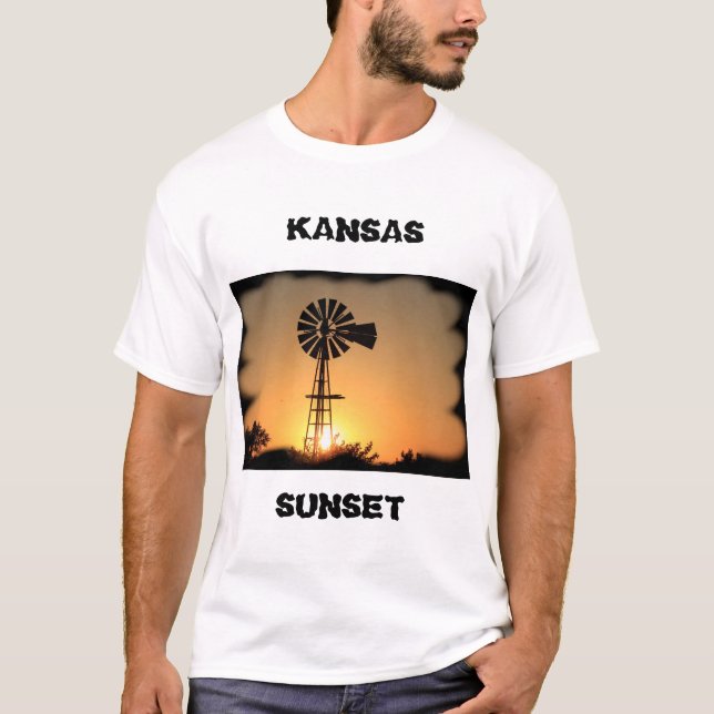Kansas Windmill Sunset T-Shirt (Front)