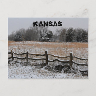 Kansas Wooden Fence Winter Wonderland Post Card