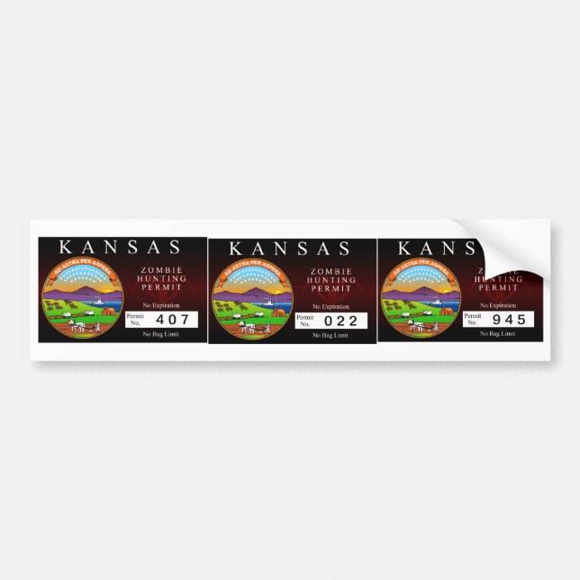 Kansas Zombie Hunting Permit Bumper Sticker (Front)