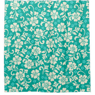 Kapalua Pareau Hawaiian Hibiscus -Green Shower Curtain