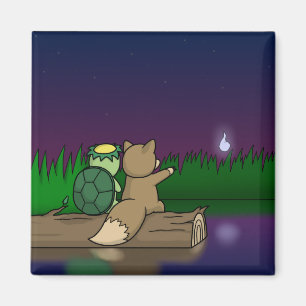Kappa and Kitsune Sitting at a Pond Magnet