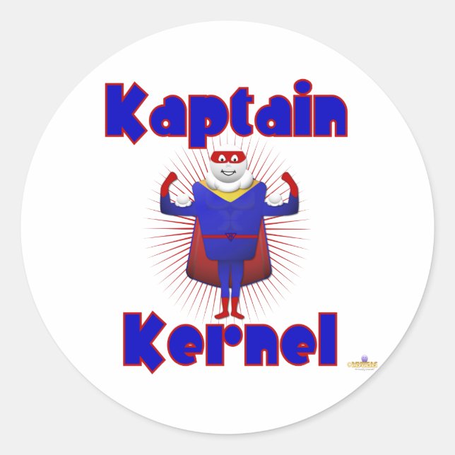 Kaptain Kernel Popcorn Superhero Classic Round Sticker (Front)