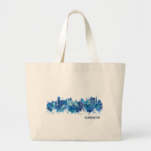 Karachi Pakistan Skyline Blue Large Tote Bag