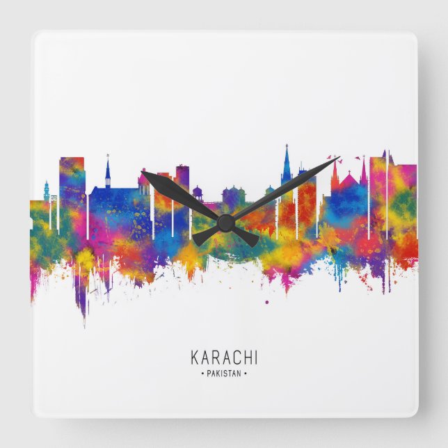 Karachi Pakistan Skyline Square Wall Clock (Front)