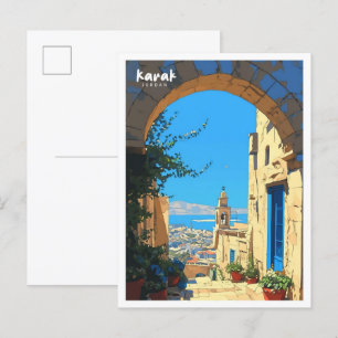 Karak Jordan Vintage Art Illustration Travel Postcard