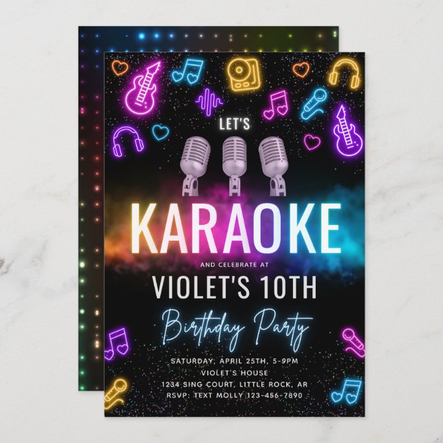 Karaoke Birthday Invitation | Karaoke Party (Front/Back)