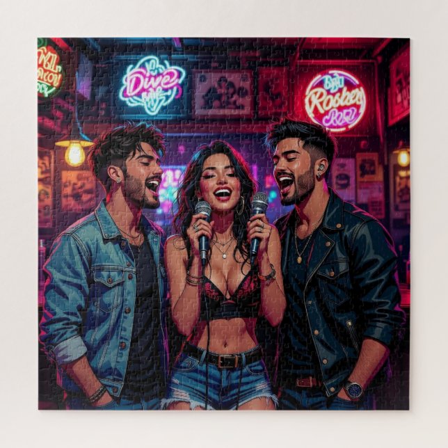 Karaoke in a Bar Comic Jigsaw Puzzle (Vertical)