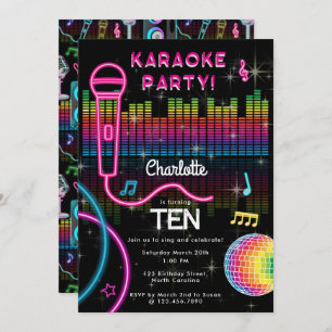 Karaoke Neon Glow Birthday Singing Music Party  Invitation