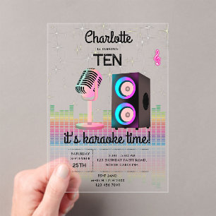 Karaoke Neon Glow Singing Music Party Birthday Acrylic Invitations