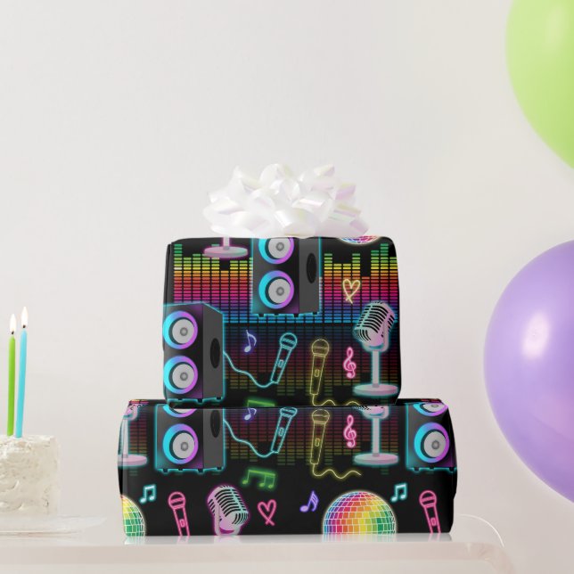 Karaoke Neon Glow Singing Music Party Wrapping Paper (Party Gifts)