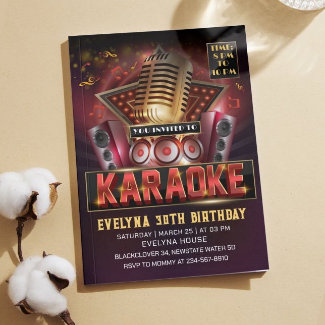 Karaoke Night Birthday Party Invitation (Karaoke Red Birthday Invitation)