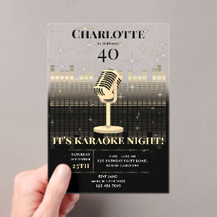Karaoke Night Black Gold Singing Birthday Party Acrylic Invitations