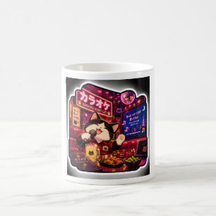 Karaoke Night Cat Mug Japanese Neon Night Art