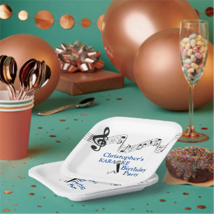 Karaoke Party Musical Scale Microphone Blue Paper Plate