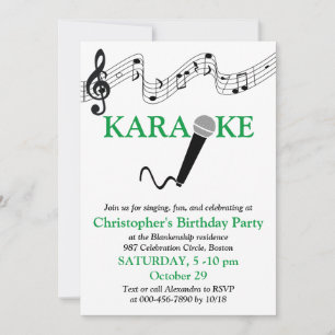 Karaoke Party Musical Scale Microphone Green Invitation