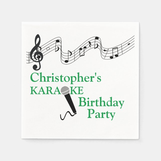 Karaoke Party Musical Scale Microphone Green Napkin (Front)