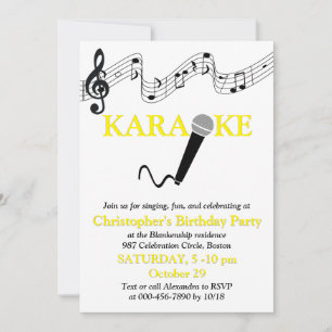 Karaoke Party Musical Scale Microphone Yellow Invitation