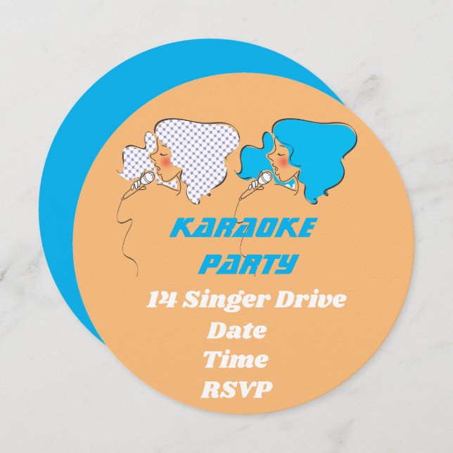 Karaoke record singing retro party theme invitation (Front/Back)