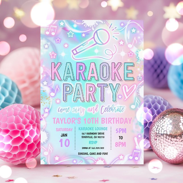 Karaoke Singing Music Tie Dye Neon Glow Birthday Invitation (Creator Uploaded)