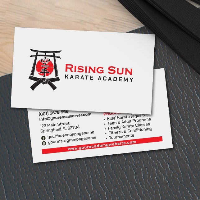 Karate Academy - Torii gate, Sun and Kanji Business Card (Creator Uploaded)