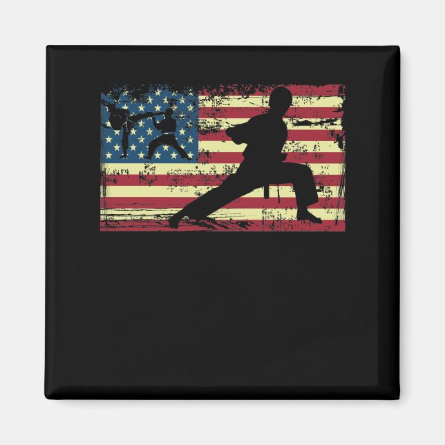 Karate American Flag Martial Arts Magnet (Front)