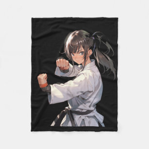 Karate Anime Girl Taekwondo Fighter Martial Arts Fleece Blanket