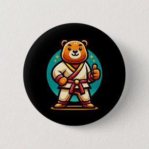 Karate Bear Perfect Pose Thumbs Up  6 Cm Round Badge