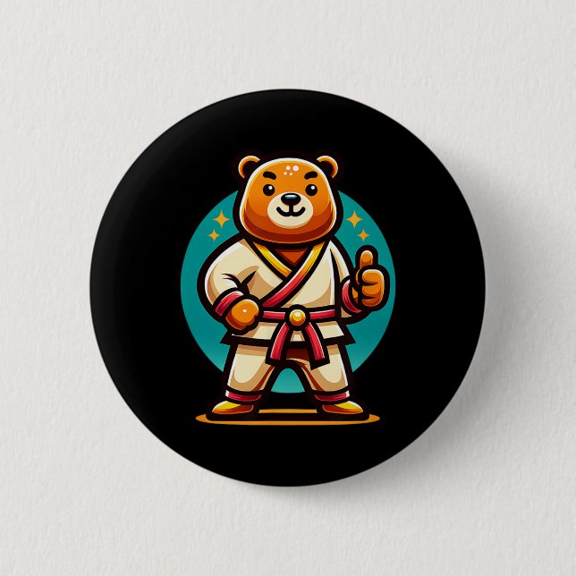 Karate Bear Perfect Pose Thumbs Up  6 Cm Round Badge (Front)