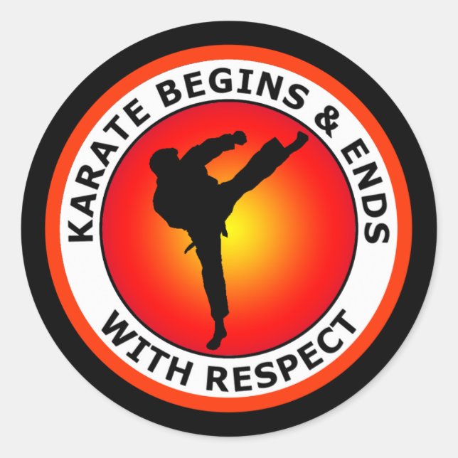 KARATE BEGINS AND ENDS WITH RESPECT CLASSIC ROUND STICKER (Front)