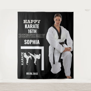Karate Birthday, Karate Girl Player Backdrops Tapestry