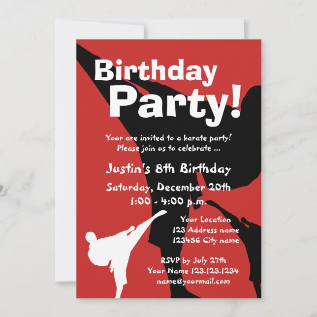 Karate Birthday party invitations for kids (Front)