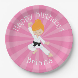 Karate Birthday Party Red Hair Girl Pink Paper Plate