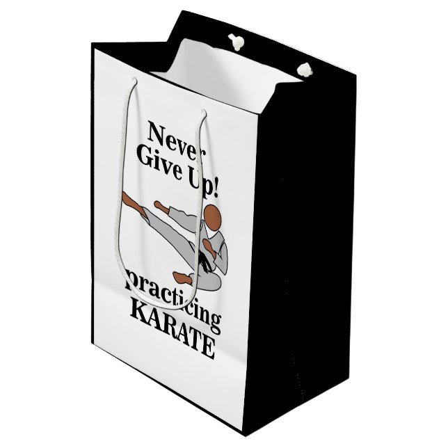 Karate Black Belt Never Give Up Martial Arts  Medium Gift Bag (Front Angled)