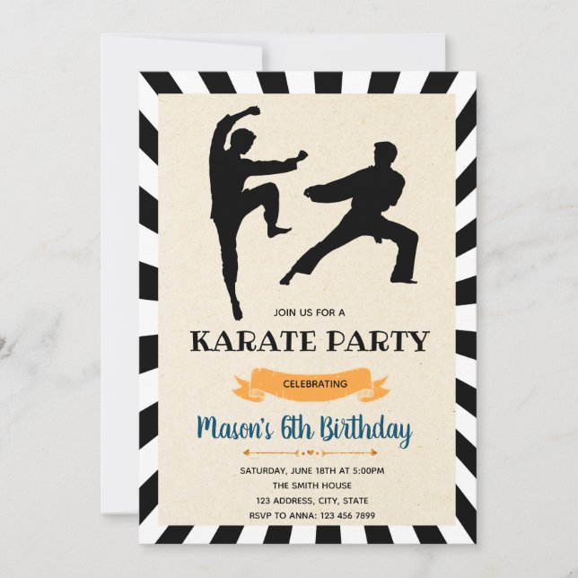karate boy birthday invitation card (Front)