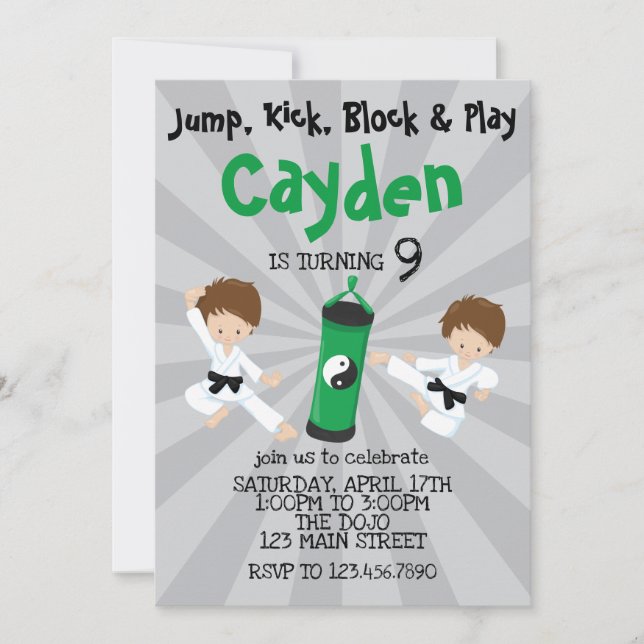 Karate Boy Birthday Invitation Green (Front)